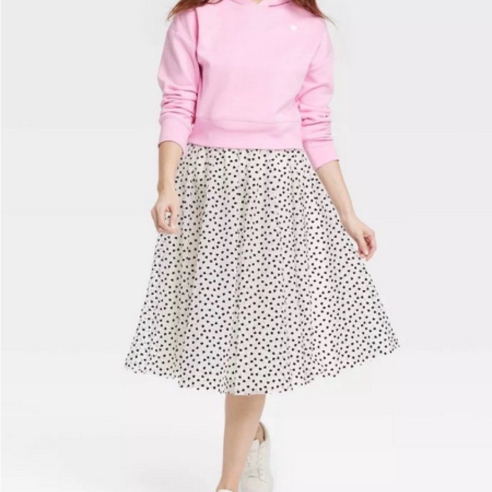 a new day White Polka Dot A-Line Midi Skirt